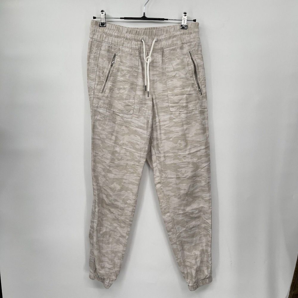Athleta Cabo Tide Linen Jogger Camo Print Drawstring Elastic Waist Pockets